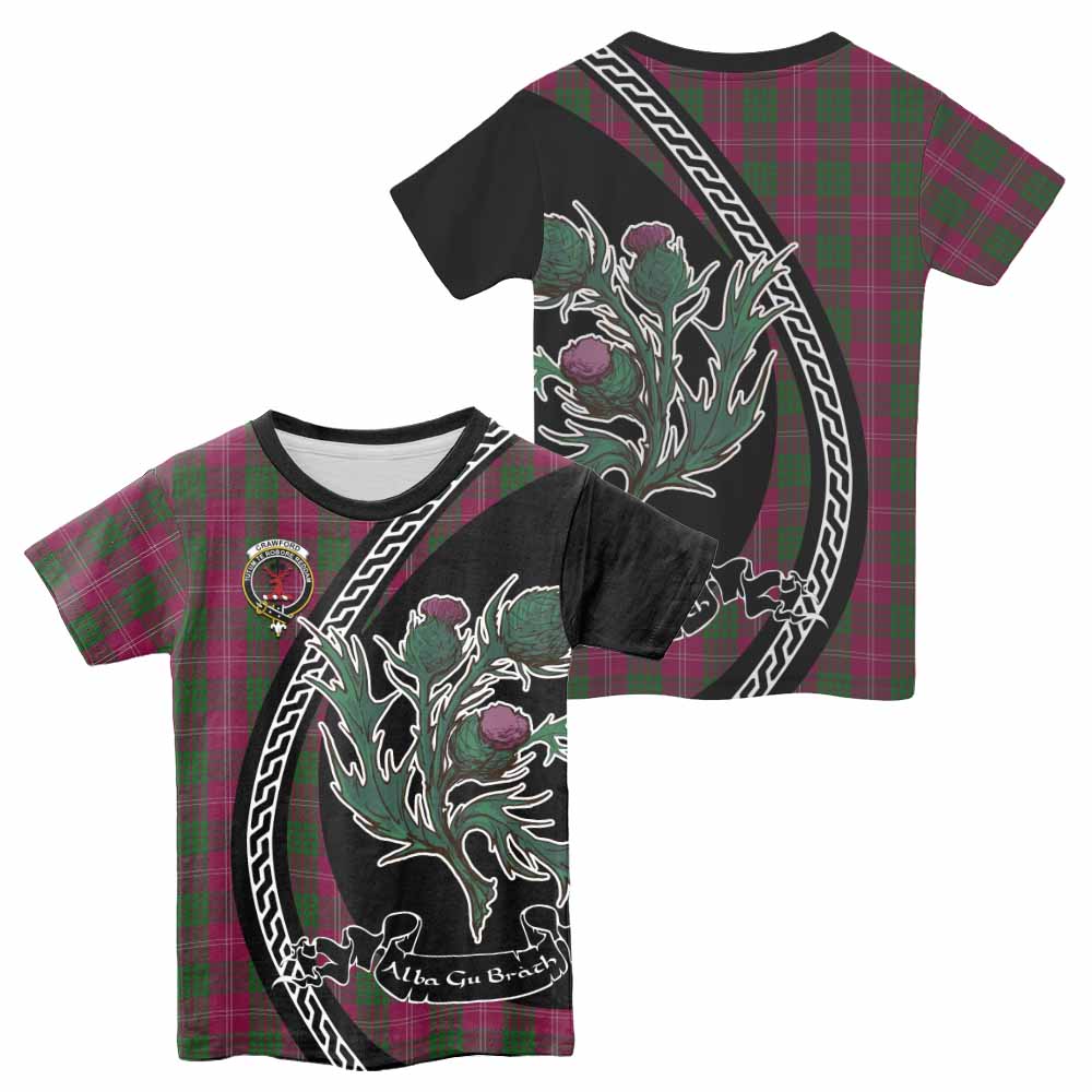 Crawford Family Crest Tartan Kid T-shirt Alba Thistle Inspired - Tartan Vibes Clothing