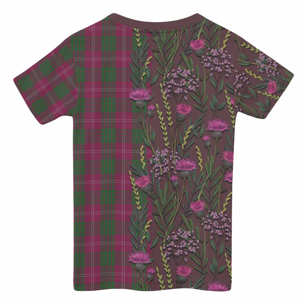 Crawford Family Crest Tartan Kid T-shirt Scottish Thistle Flower Pattern Half Style - Tartan Vibes Clothing