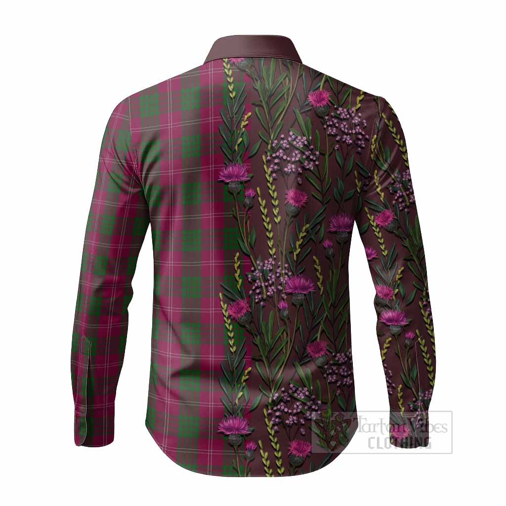 Crawford Family Crest Tartan Long Sleeve Button Shirts Scottish Thistle Flower Pattern Half Style - Tartan Vibes Clothing