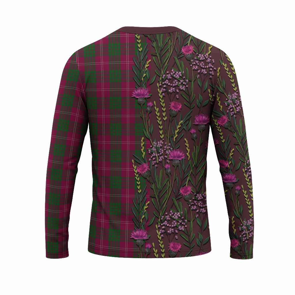 Crawford Family Crest Tartan Long Sleeve T-Shirt Scottish Thistle Flower Pattern Half Style - Tartan Vibes Clothing