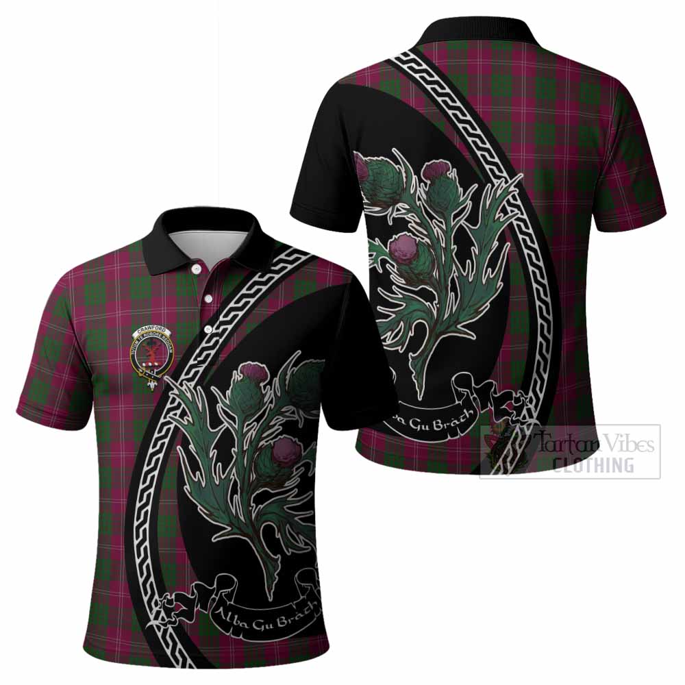 Crawford Family Crest Tartan Polo Shirt Alba Thistle Inspired - Tartan Vibes Clothing
