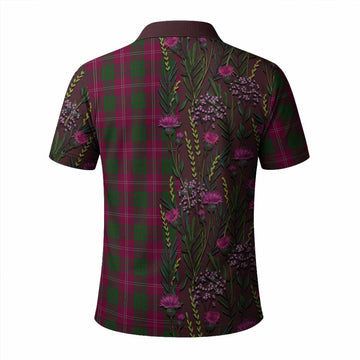 Crawford Family Crest Tartan Polo Shirt Scottish Thistle Flower Pattern Half Style
