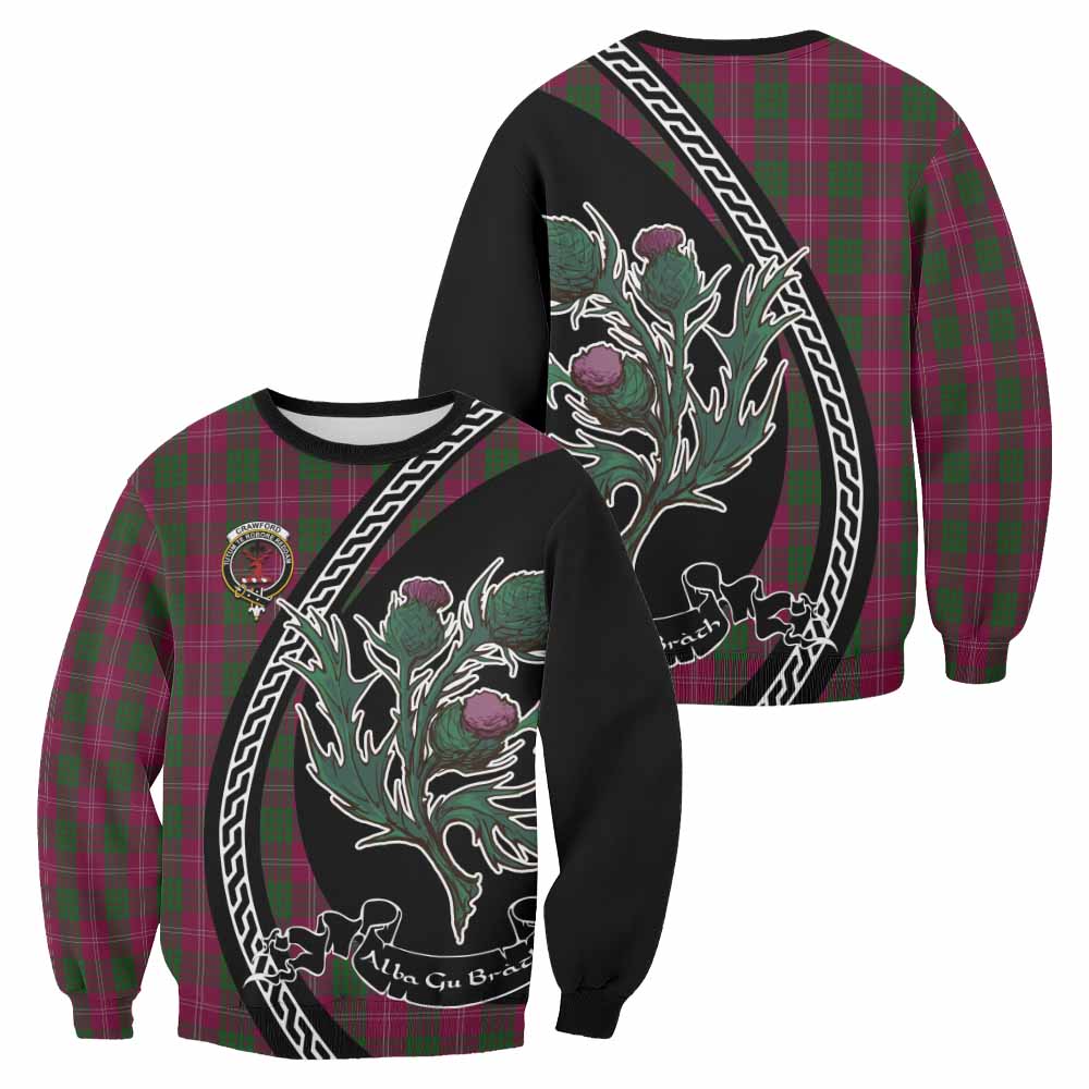 Crawford Family Crest Tartan Sweatshirt Alba Thistle Inspired - Tartan Vibes Clothing
