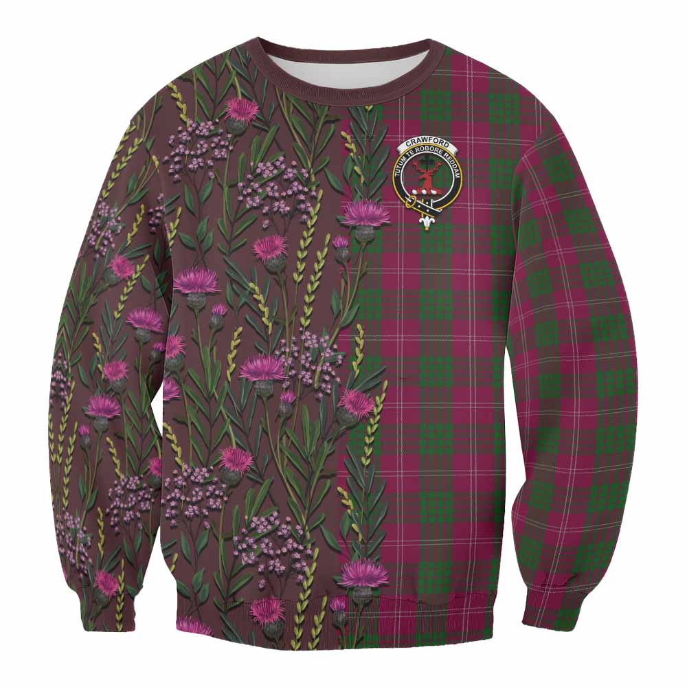 Crawford Family Crest Tartan Sweatshirt Scottish Thistle Flower Pattern Half Style - Tartan Vibes Clothing