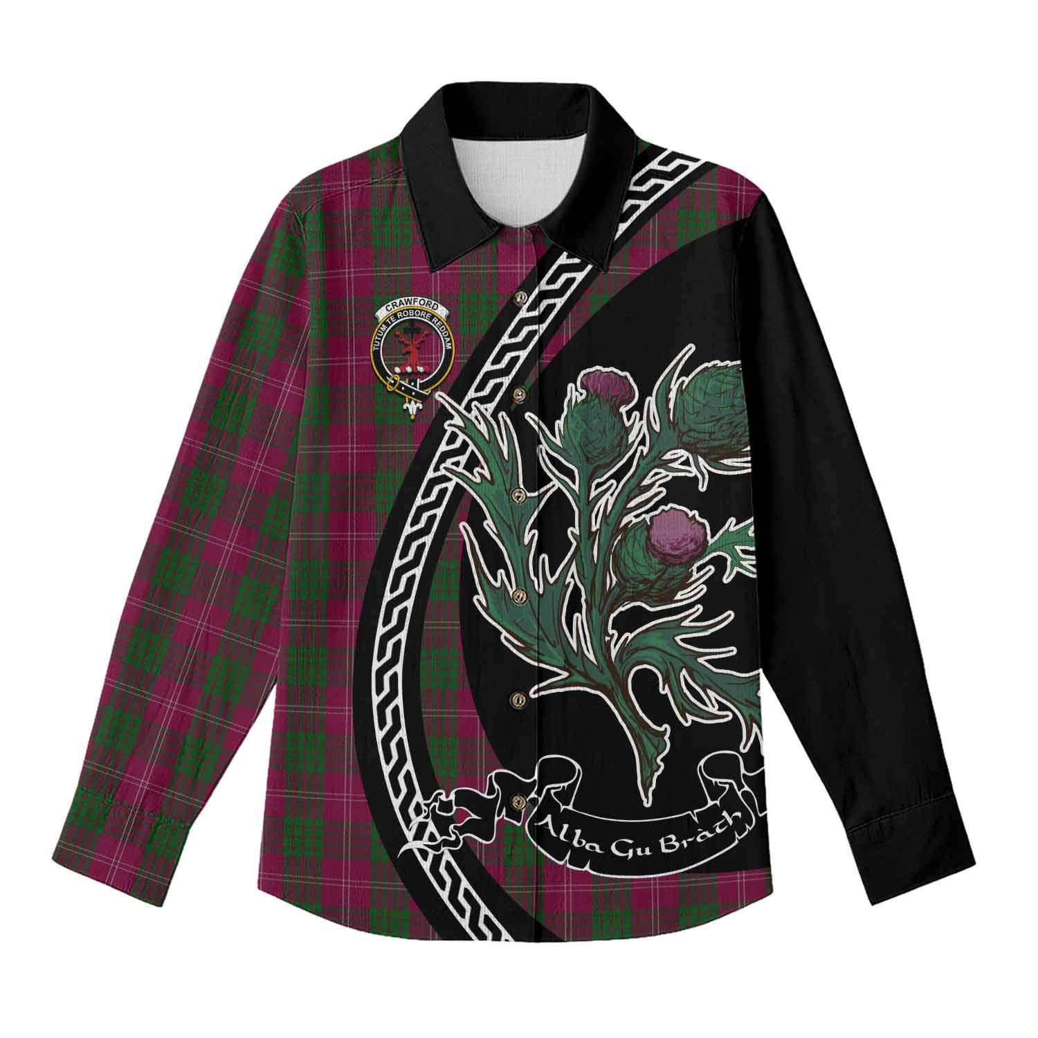 Crawford Family Crest Tartan Women Casual Shirt Alba Thistle Inspired - Tartan Vibes Clothing