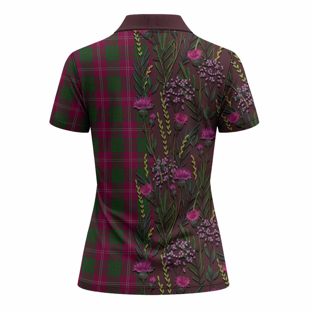 Crawford Family Crest Tartan Women Polo Shirt Scottish Thistle Flower Pattern Half Style - Tartan Vibes Clothing