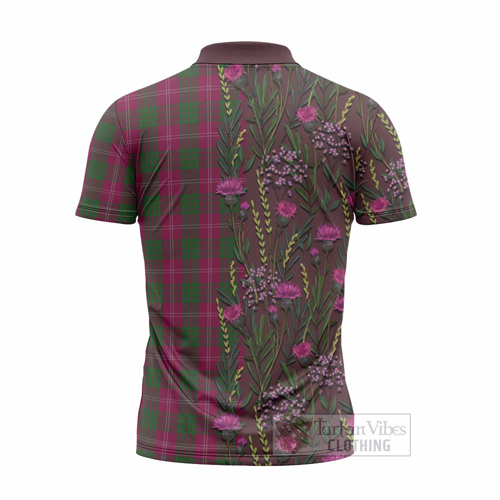 Crawford Family Crest Tartan Zipper Polo Shirt Scottish Thistle Flower Pattern Half Style - Tartan Vibes Clothing
