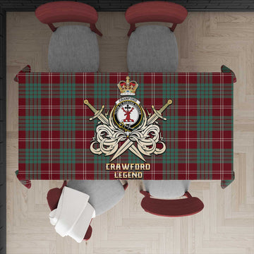 Crawford Modern Tartan Tablecloth with Clan Crest and the Golden Sword of Courageous Legacy