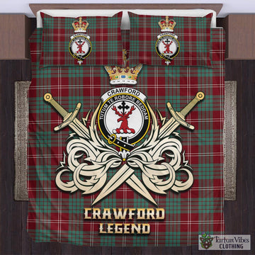 Crawford Modern Tartan Bedding Set with Clan Crest and the Golden Sword of Courageous Legacy