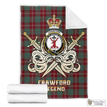 Crawford Modern Tartan Blanket with Clan Crest and the Golden Sword of Courageous Legacy