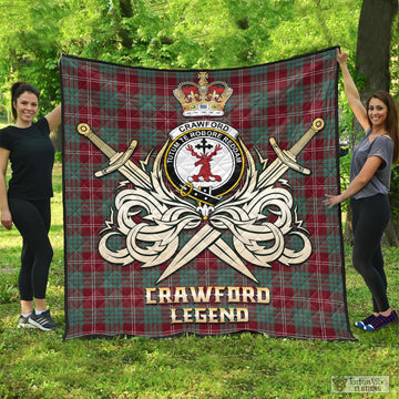 Crawford Modern Tartan Quilt with Clan Crest and the Golden Sword of Courageous Legacy