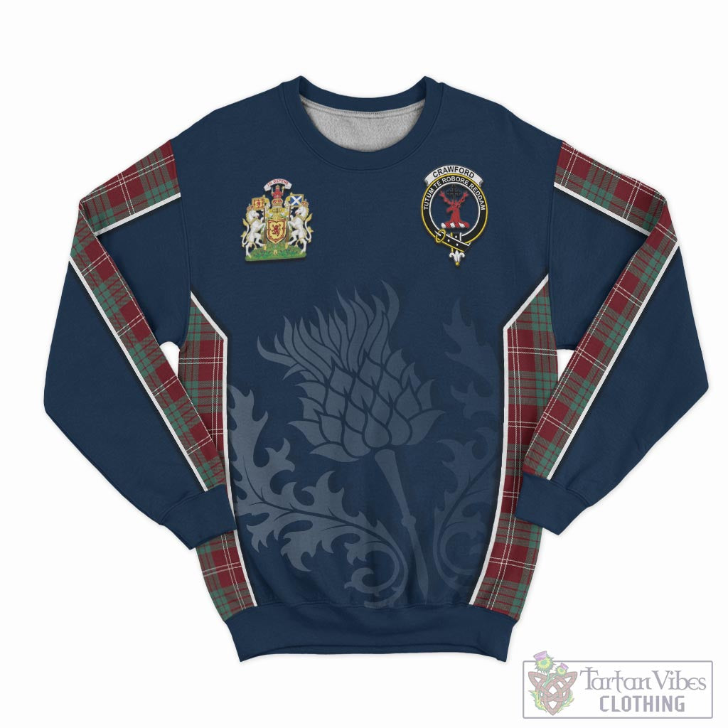 Tartan Vibes Clothing Crawford Modern Tartan Sweatshirt with Family Crest and Scottish Thistle Vibes Sport Style