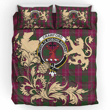 Crawford Tartan Crest Bedding Set with Scottish Iconic Symbols 