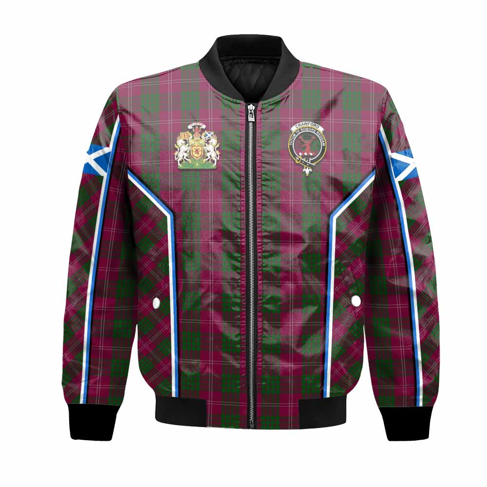 Crawford Tartan Crest Bomber Jacket Scotland Coat of Arm Flag Style - Tartan Vibes Clothing