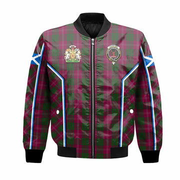 Crawford Tartan Crest Bomber Jacket Scotland Coat of Arm Flag Style