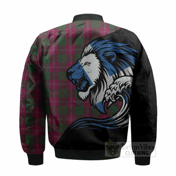 Crawford Tartan Crest Bomber Jacket Scottish Golden Lions Wave Flow