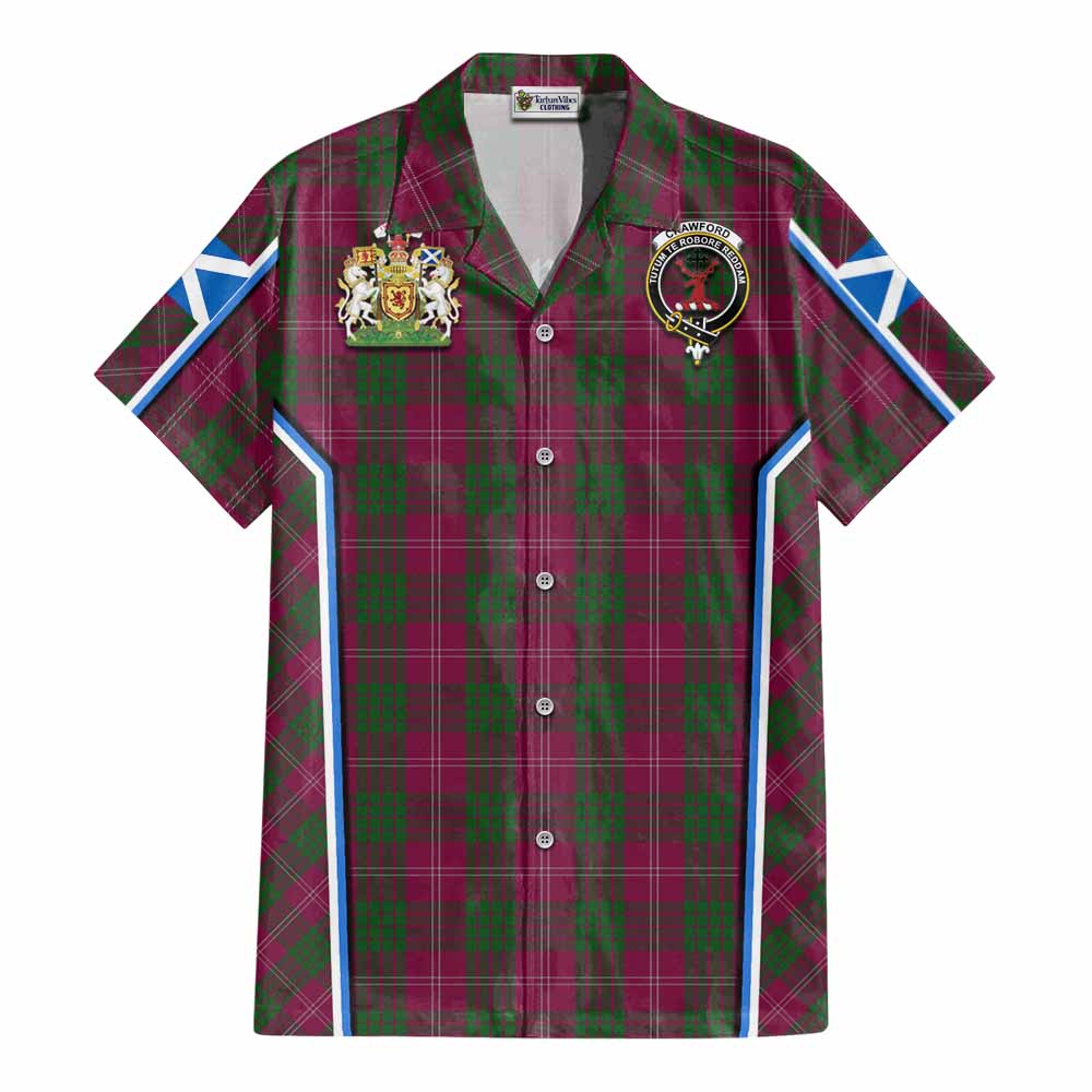 Crawford Tartan Crest Cotton Hawaiian Shirt Scotland Coat of Arm Flag Style - Tartan Vibes Clothing