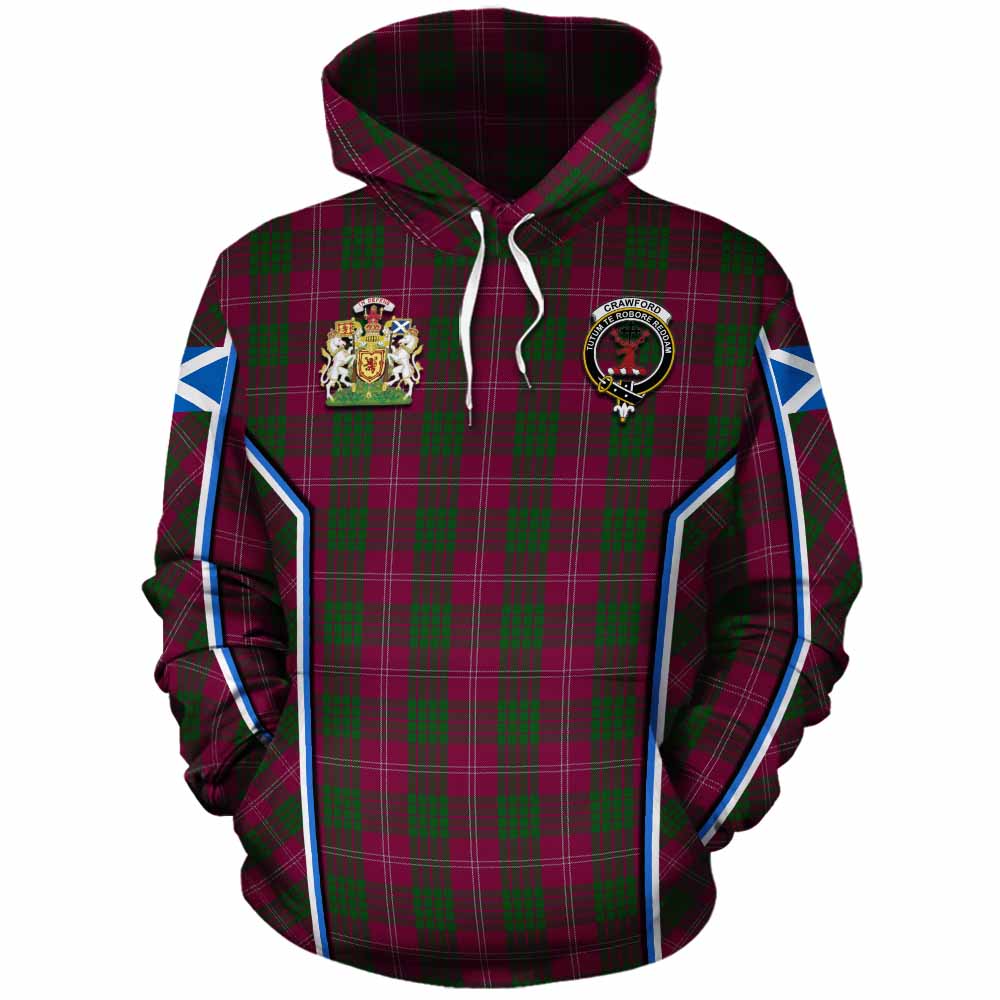 Crawford Tartan Crest Cotton Hoodie Scotland Coat of Arm Flag Style - Tartan Vibes Clothing