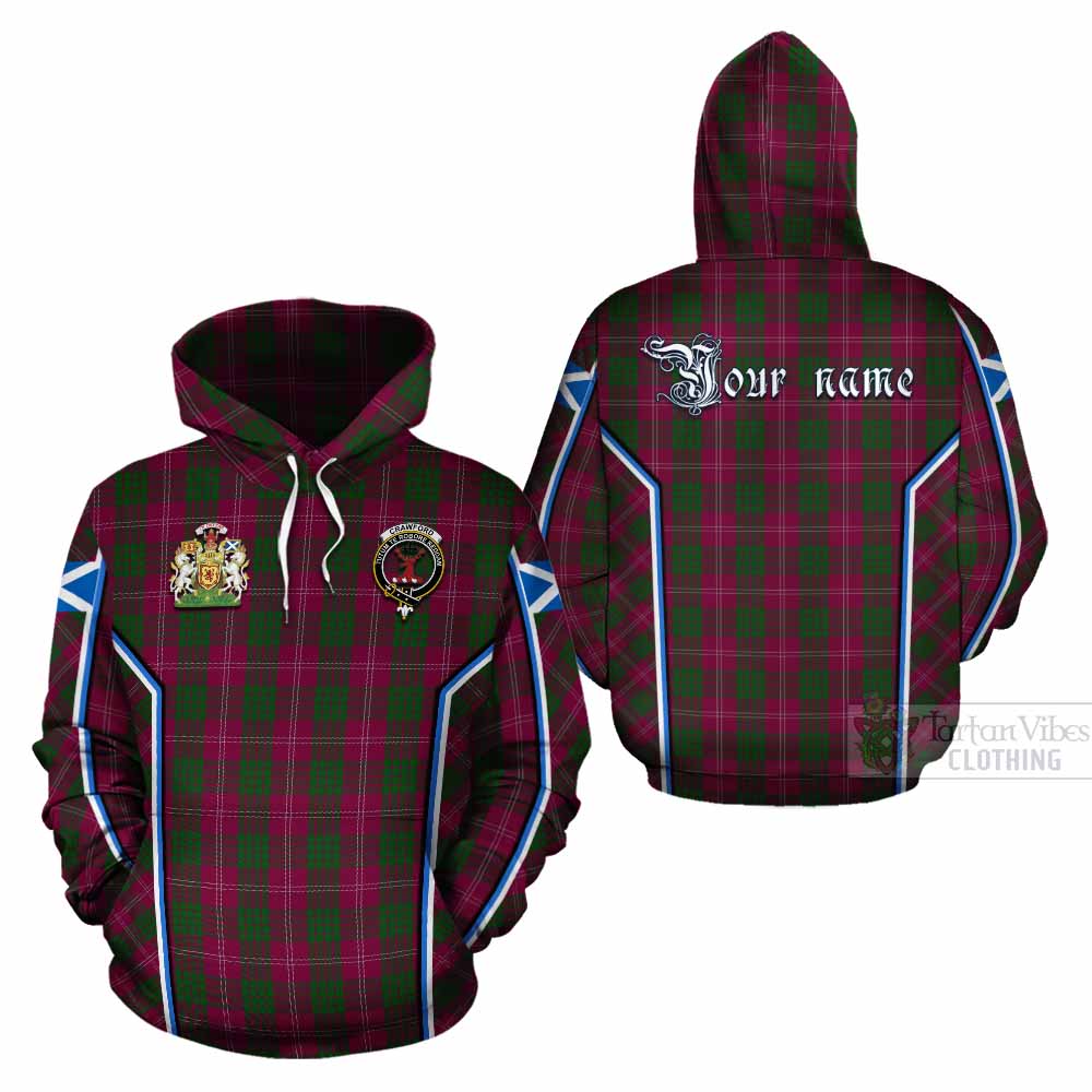 Crawford Tartan Crest Cotton Hoodie Scotland Coat of Arm Flag Style - Tartan Vibes Clothing