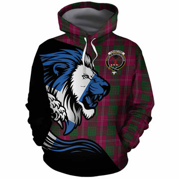 Crawford Tartan Crest Cotton Hoodie Scottish Golden Lions Wave Flow