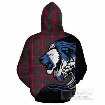 Crawford Tartan Crest Cotton Hoodie Scottish Golden Lions Wave Flow