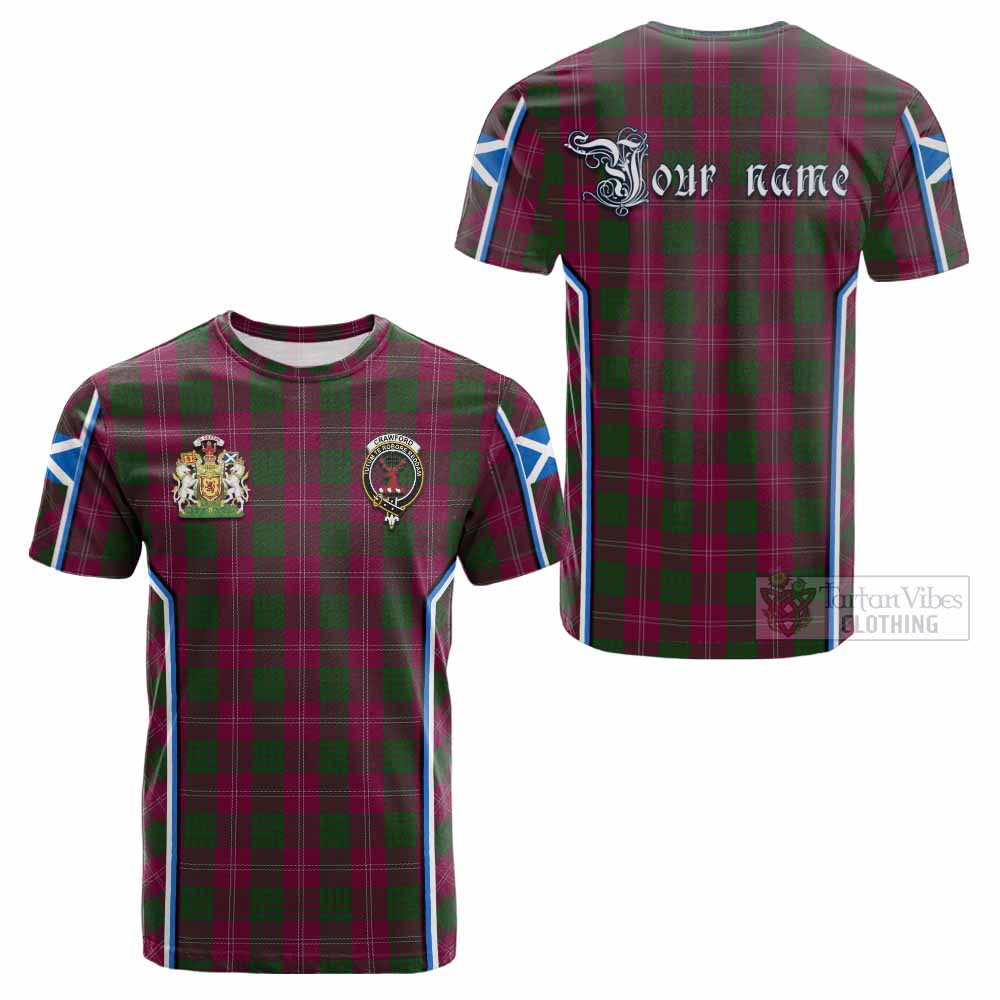 Crawford Tartan Crest Cotton T-shirt Scotland Coat of Arm Flag Style - Tartan Vibes Clothing