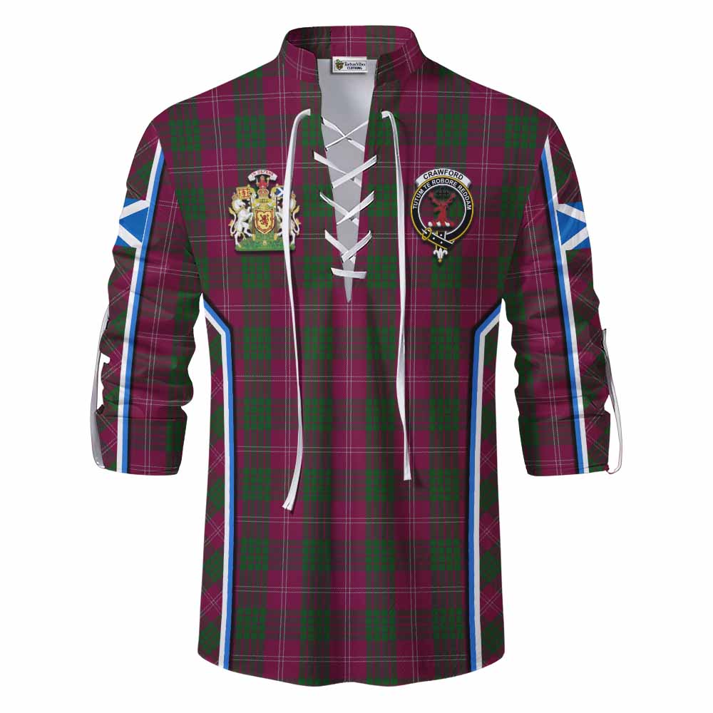 Crawford Tartan Crest Ghillie Kilt Shirt Scotland Coat of Arm Flag Style - Tartan Vibes Clothing