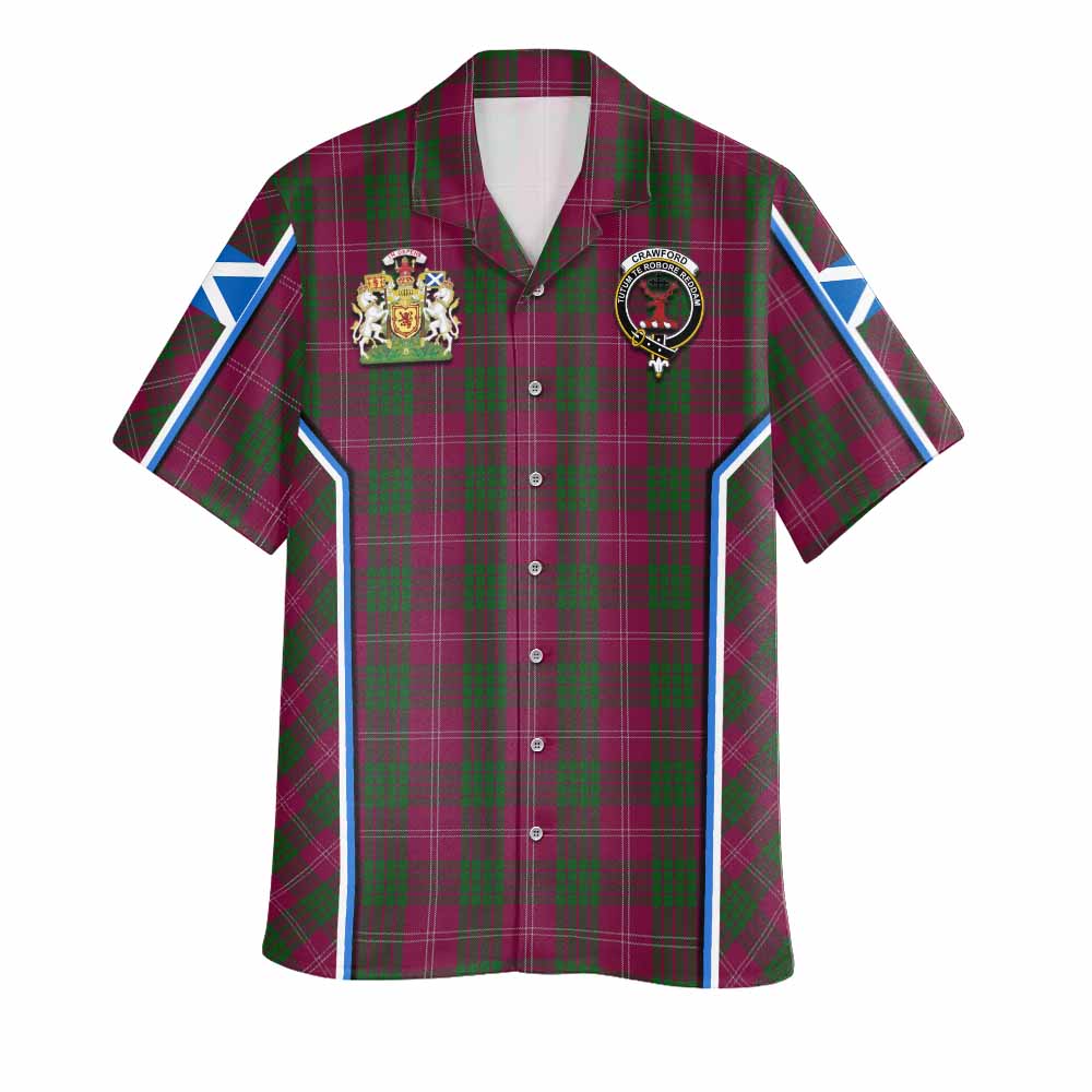 Crawford Tartan Crest Hawaiian Shirt Scotland Coat of Arm Flag Style - Tartan Vibes Clothing