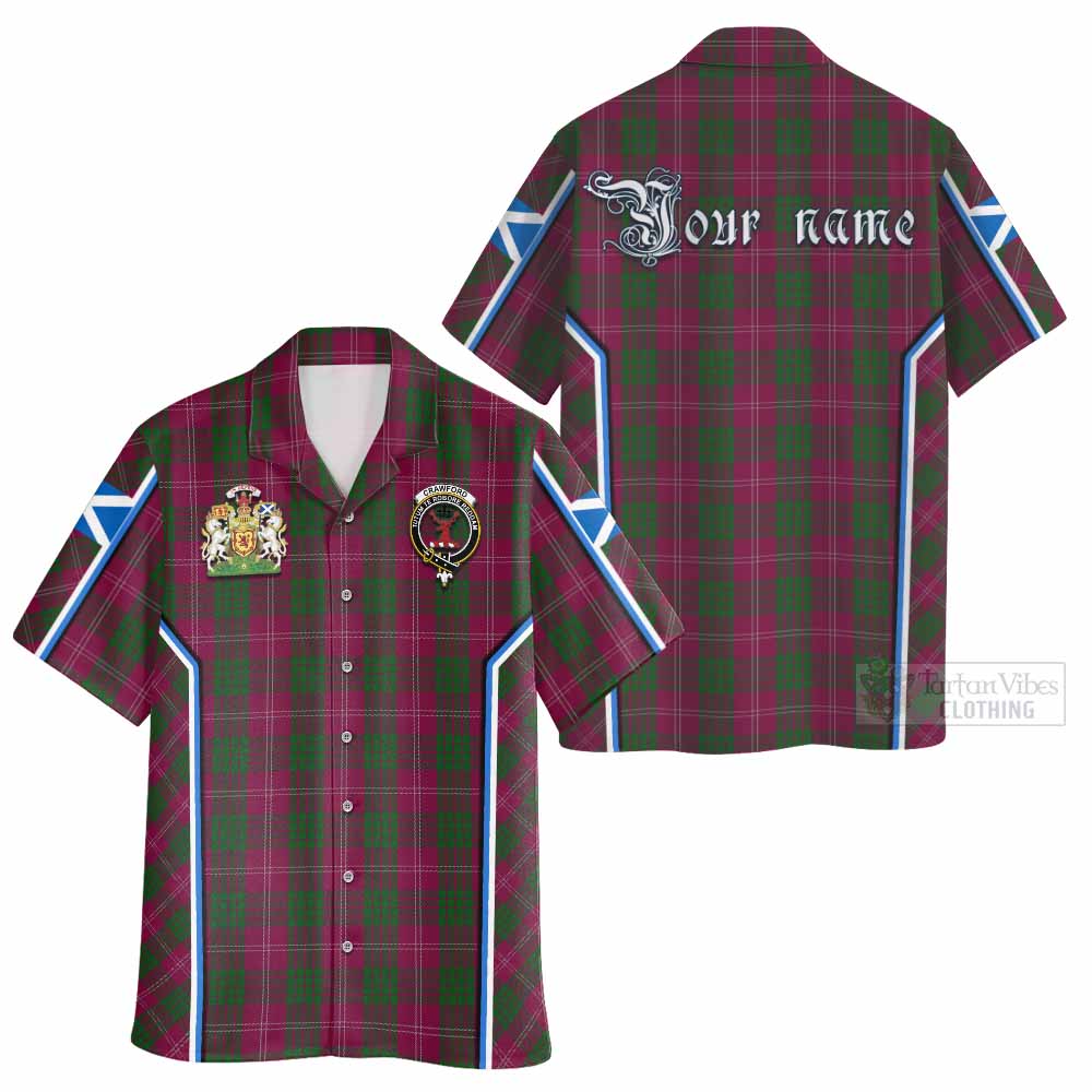 Crawford Tartan Crest Hawaiian Shirt Scotland Coat of Arm Flag Style - Tartan Vibes Clothing