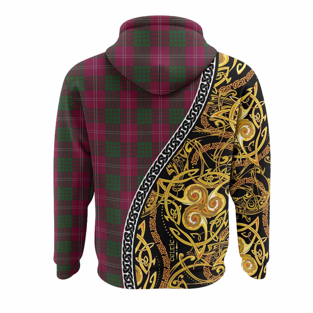 Crawford Tartan Crest Hoodie Celtic Knot and Triple Trickle Spiral Symbols