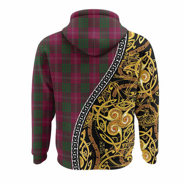 Crawford Tartan Crest Hoodie Celtic Knot and Triple Trickle Spiral Symbols