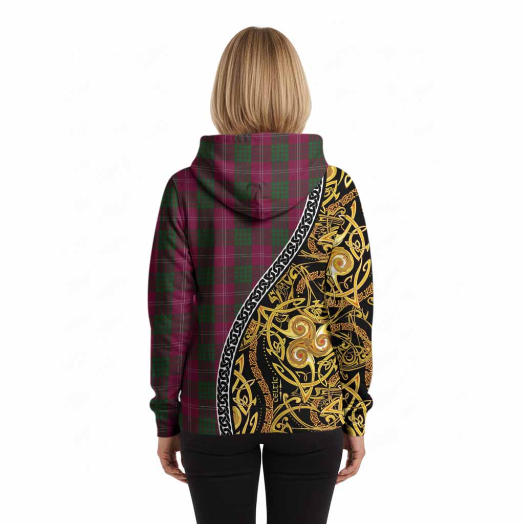 Crawford Tartan Crest Hoodie Celtic Knot and Triple Trickle Spiral Symbols