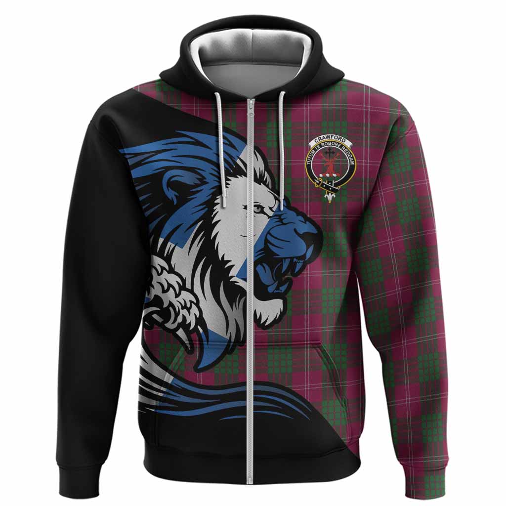 Crawford Tartan Crest Hoodie Scottish Golden Lions Wave Flow