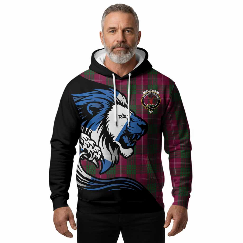 Crawford Tartan Crest Hoodie Scottish Golden Lions Wave Flow