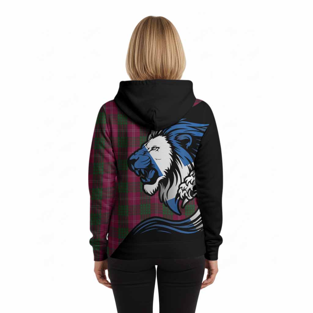 Crawford Tartan Crest Hoodie Scottish Golden Lions Wave Flow