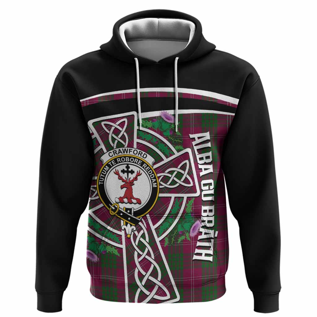 Crawford Tartan Crest Hoodie Scottish Thistle Celtic Cross Alba Gu Brath