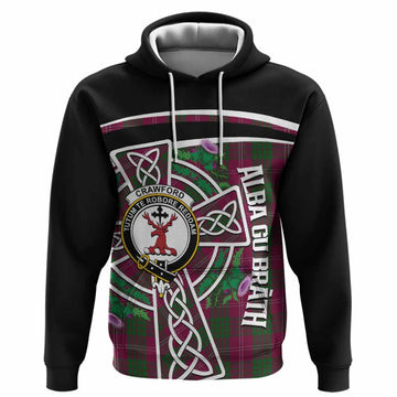 Crawford Tartan Crest Hoodie Scottish Thistle Celtic Cross Alba Gu Brath