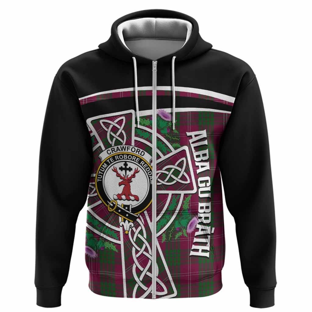 Crawford Tartan Crest Hoodie Scottish Thistle Celtic Cross Alba Gu Brath