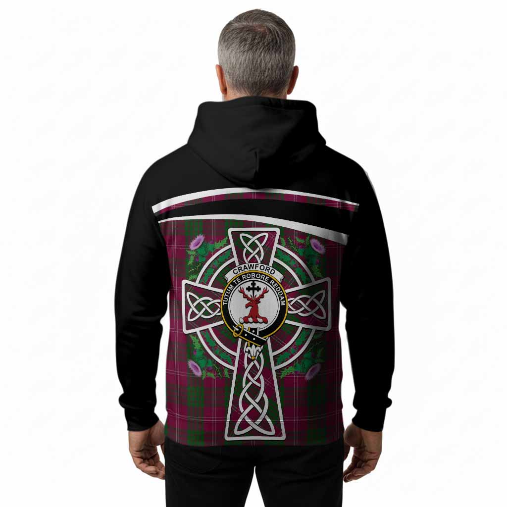 Crawford Tartan Crest Hoodie Scottish Thistle Celtic Cross Alba Gu Brath