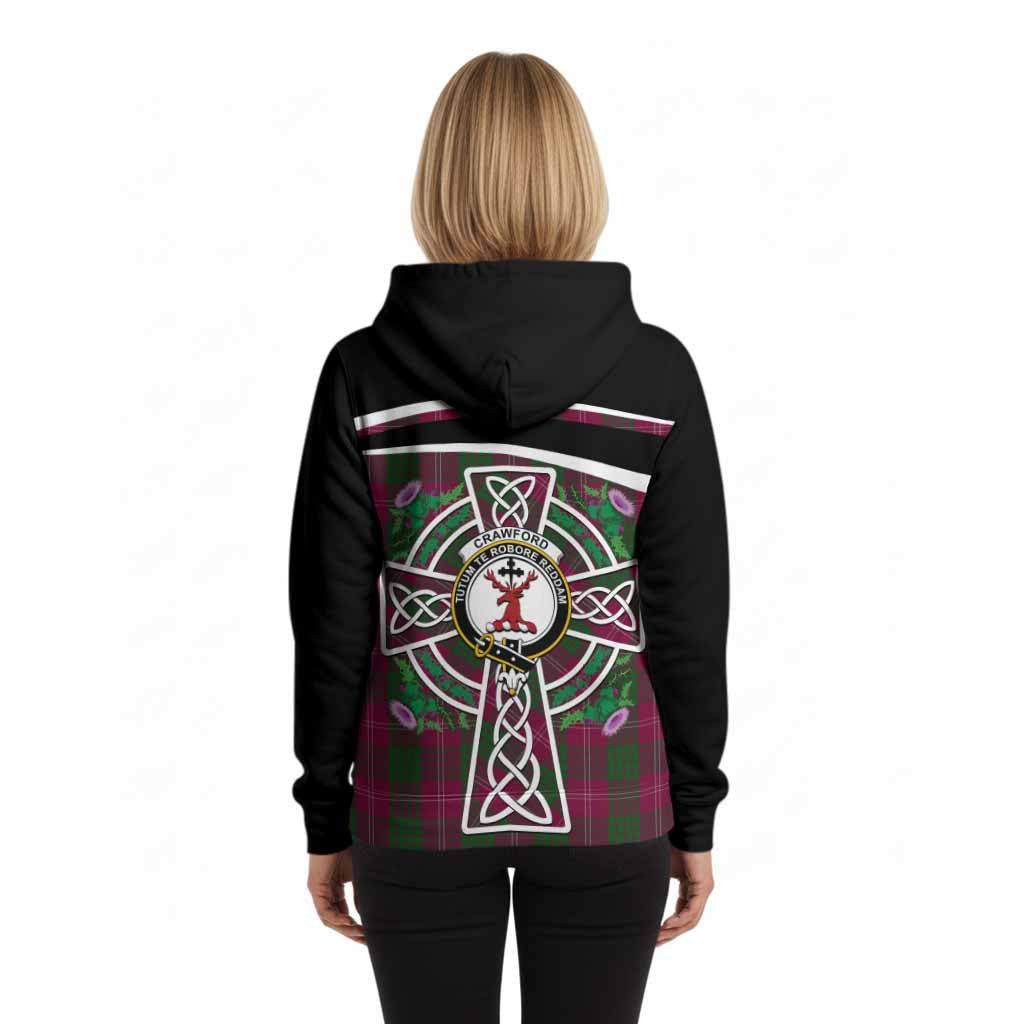 Crawford Tartan Crest Hoodie Scottish Thistle Celtic Cross Alba Gu Brath
