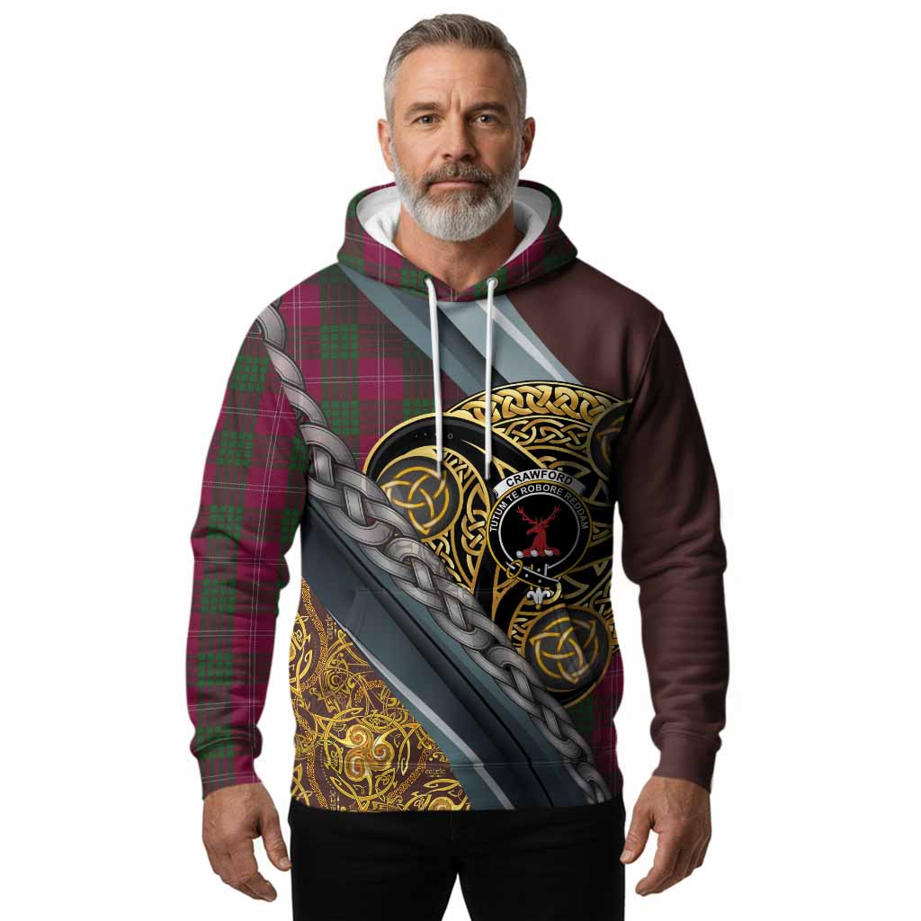 Crawford Tartan Crest Hoodie Scottish Triskele Celtic