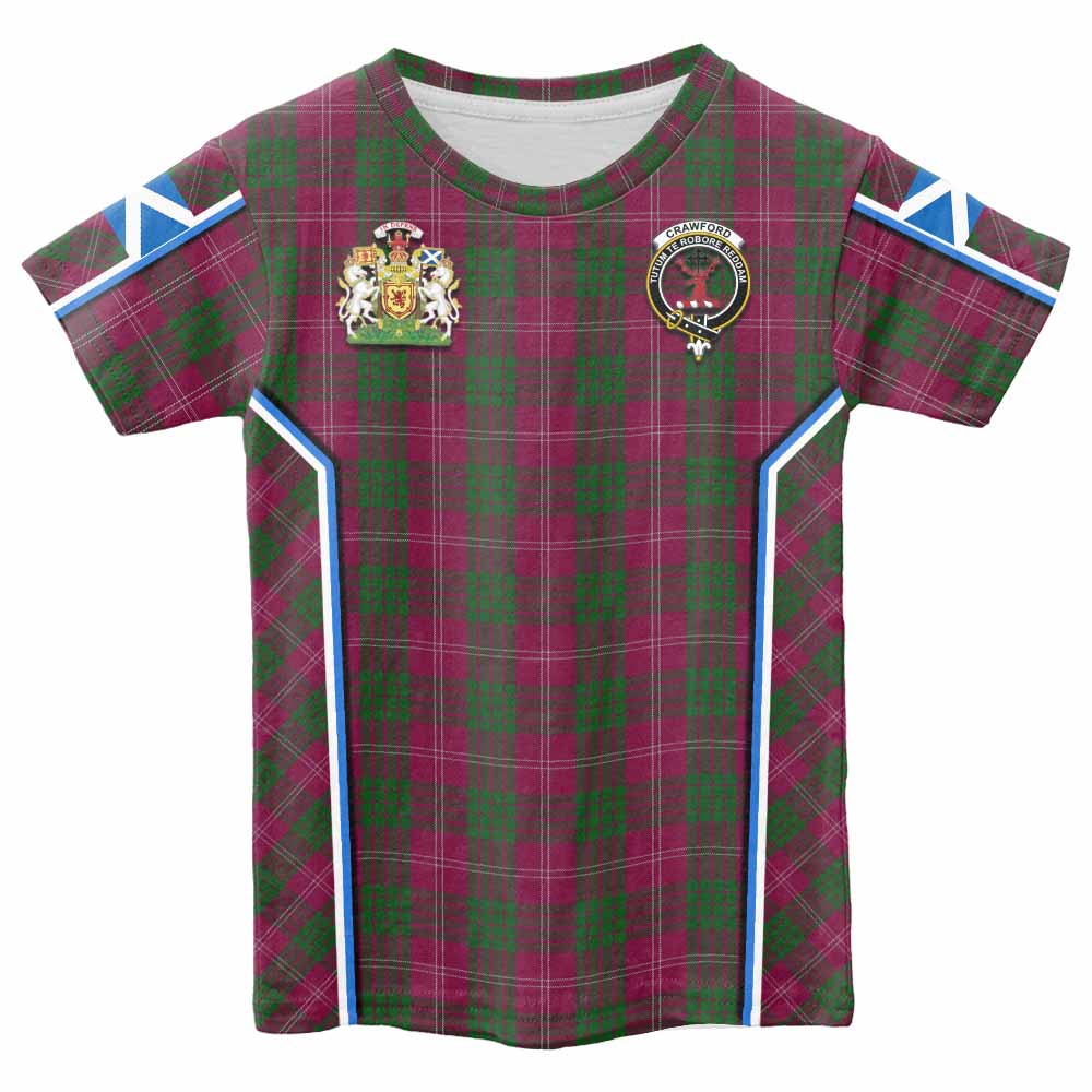 Crawford Tartan Crest Kid T-shirt Scotland Coat of Arm Flag Style - Tartan Vibes Clothing