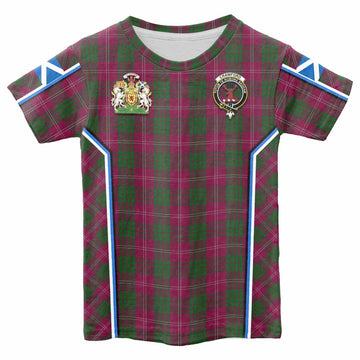 Crawford Tartan Crest Kid T-shirt Scotland Coat of Arm Flag Style - Tartan Vibes Clothing