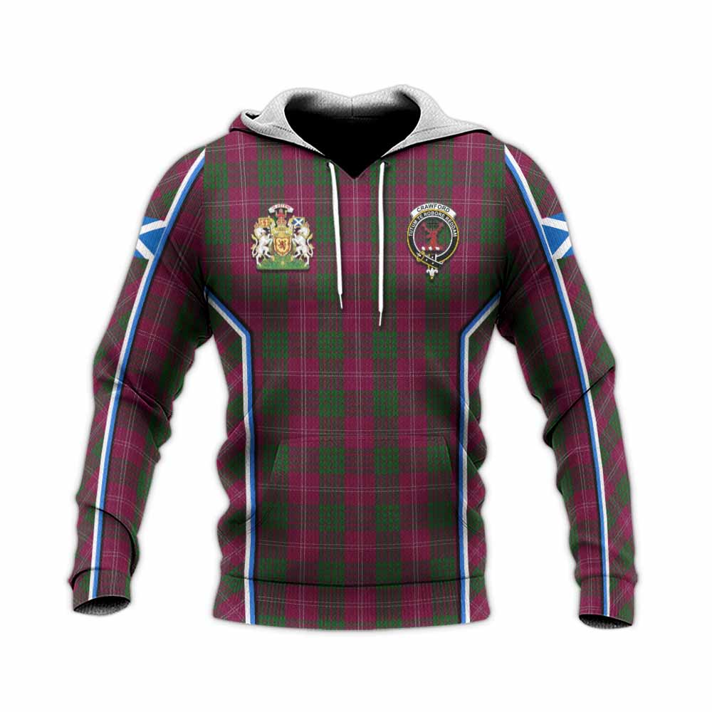 Crawford Tartan Crest Knitted Hoodie Scotland Coat of Arm Flag Style - Tartan Vibes Clothing
