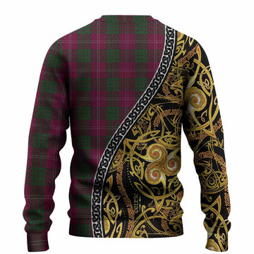 Crawford Tartan Crest Knitted Sweater Celtic Knot and Triple Trickle Spiral Symbols