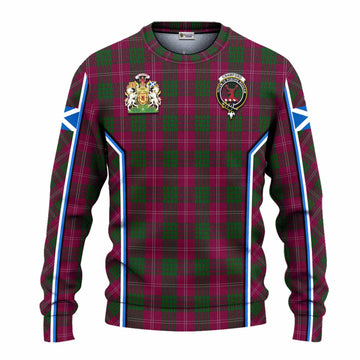 Crawford Tartan Crest Knitted Sweater Scotland Coat of Arm Flag Style