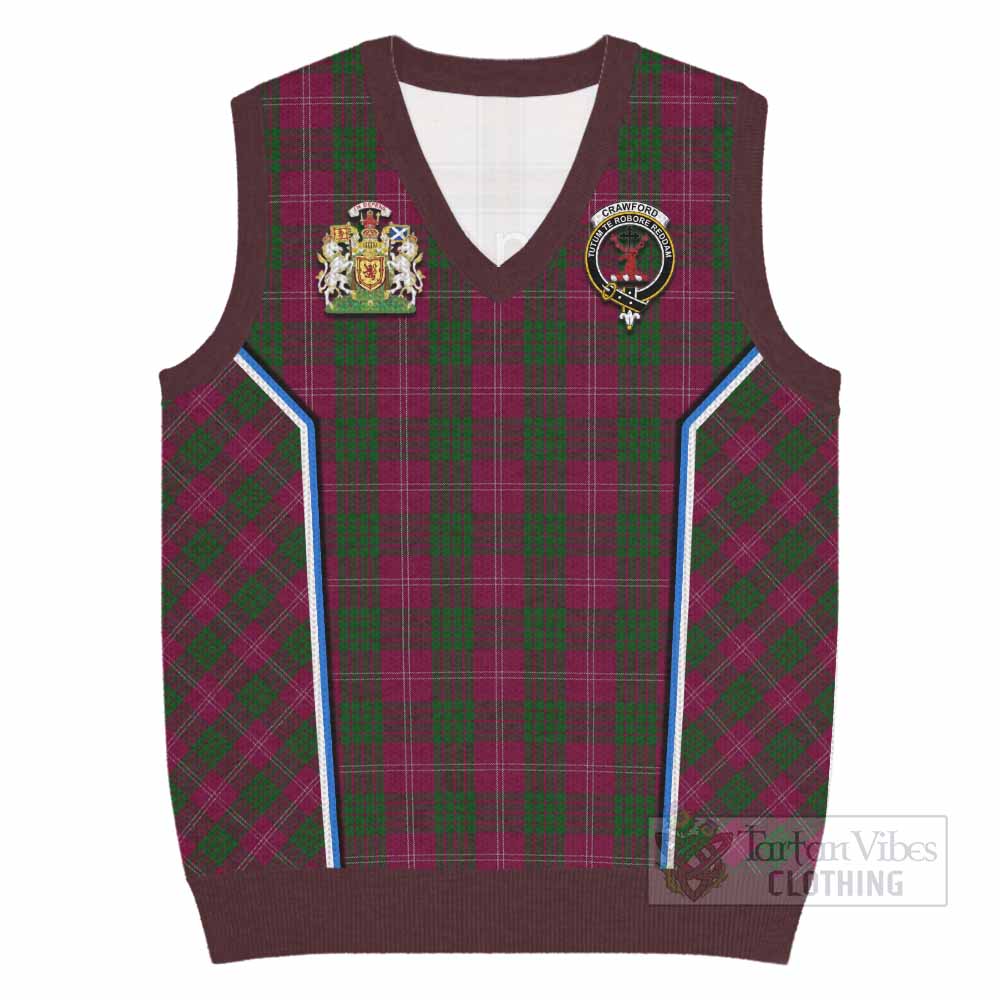Crawford Tartan Crest Knitted V-Neck Vest Scotland Coat of Arm Flag Style - Tartan Vibes Clothing