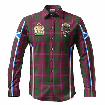Crawford Tartan Crest Long Sleeve Button Shirts Scotland Coat of Arm Flag Style