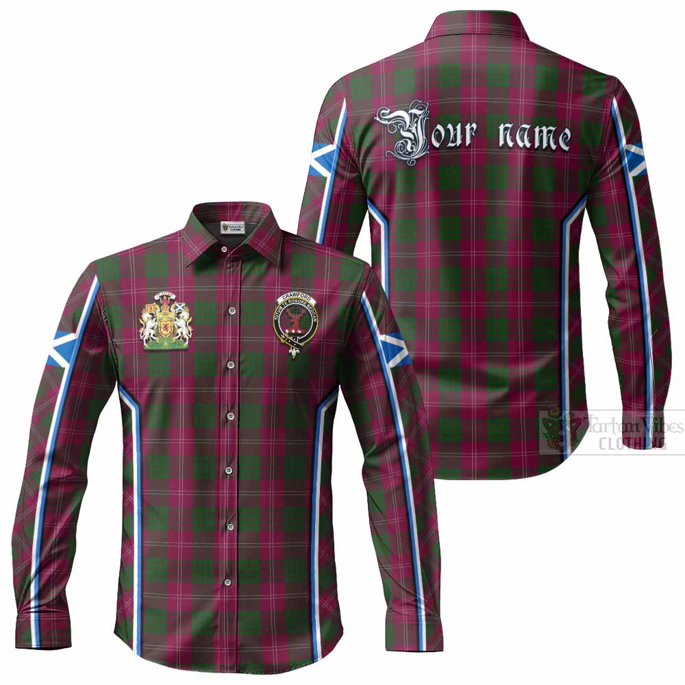Crawford Tartan Crest Long Sleeve Button Shirts Scotland Coat of Arm Flag Style - Tartan Vibes Clothing