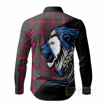 Crawford Tartan Crest Long Sleeve Button Shirts Scottish Golden Lions Wave Flow
